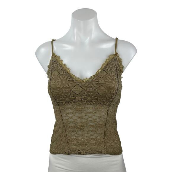 Free People Intimately Green Sleeveless Floral Lace Cami Camisole Tank Top Sz S - Picture 1 of 4